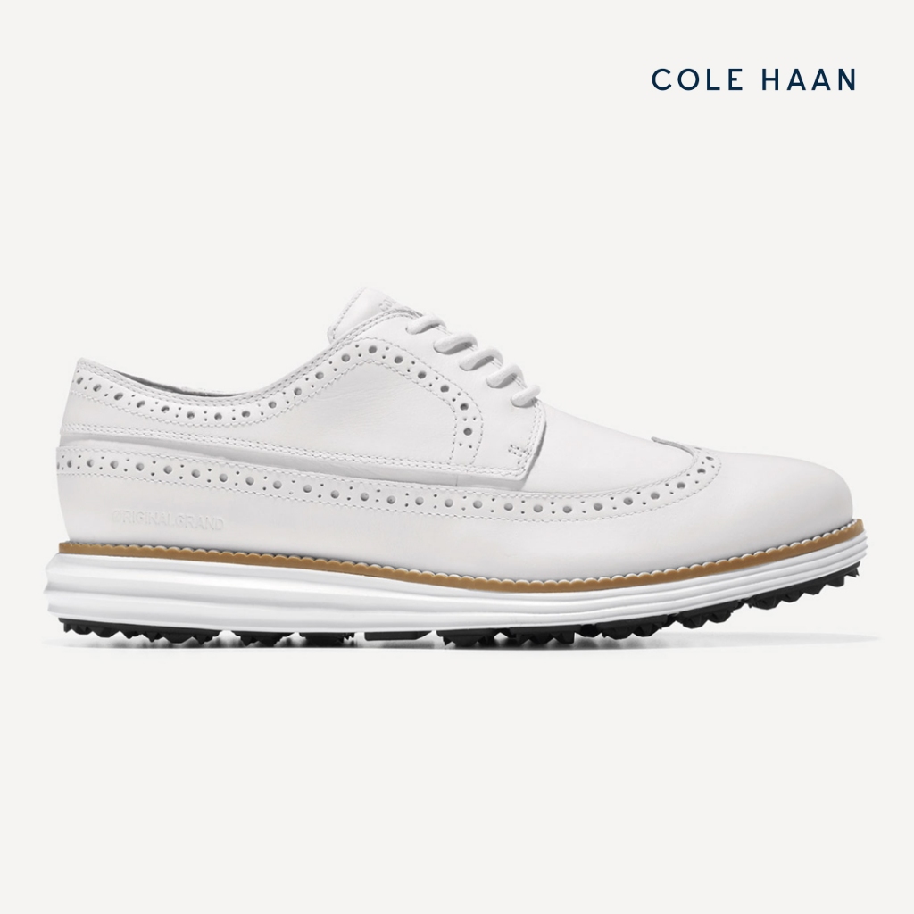 [Coleção HAAN] ORIGINALGRAND Wing Ox Golf Men Shoes Wide Fit Branco/Almofada Impermeável Tração