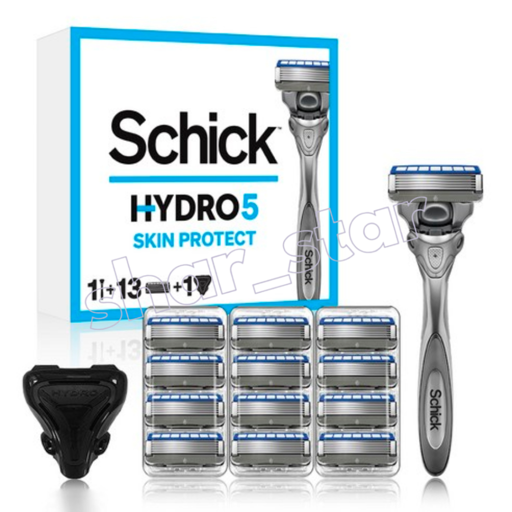 Schick Hydro5 Skin Protect Razor Set Cabeça Móvel De 5 Lâminas 1 Alça + 13 + Capa Ácido Hialurônico Hidrogel Absorção De