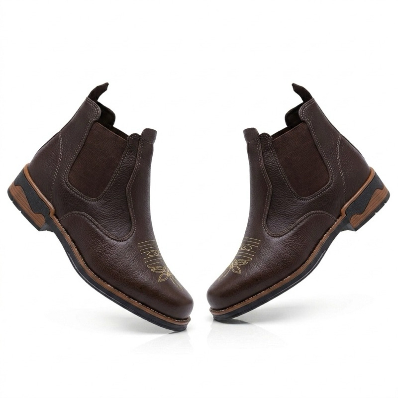 Bota Botina Masculina Couro Campo Rural Agro Solado   Pecuária Palmilha Bota Campeira Vaqueiro Cowboy Fazendeiro Rodeio