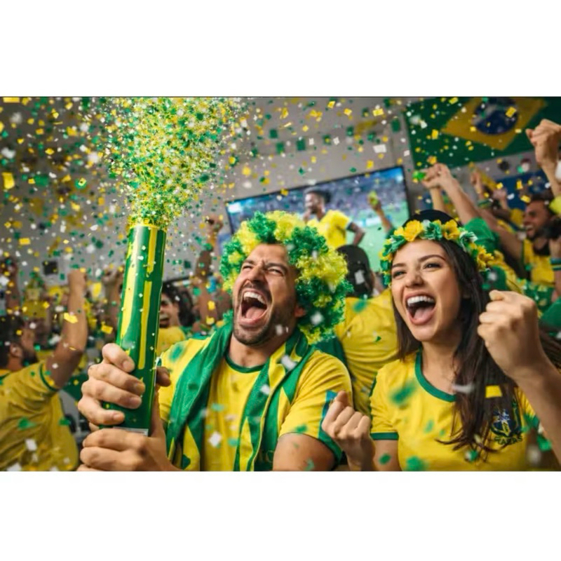2 Lança Confete Amarelo e Verde / 30cm Copa do Mundo