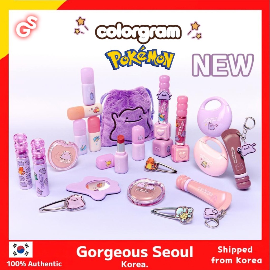 < colorgram x pokemon Edição Limitada > Pallete De Sombras Para Olhos Com Anel De Bolso | Esmalte Profundo Tonalidade De Vidro Frutado Matiz De Desfoque Nude Stick Nu Blush De Algodão TinTin Dory