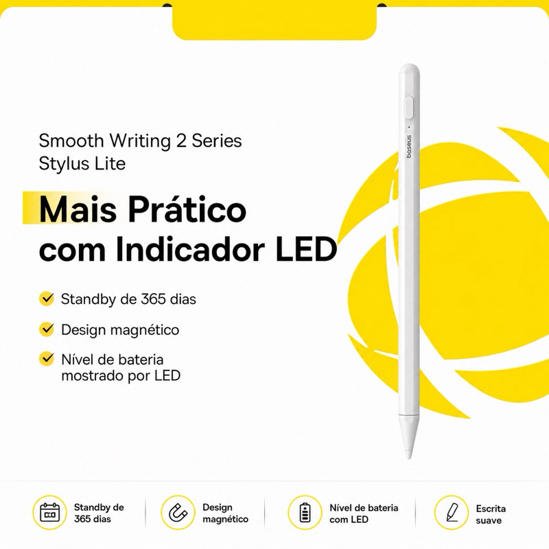 Baseus Caneta Stylus Série 2 Com Indicadores LED Para IPad 7,8,9,10,11 Air 3/4/5 Mini 5 e 6 Pencil para Ipad