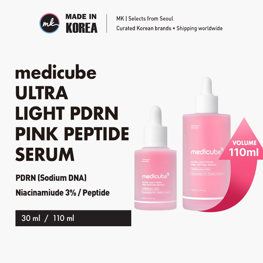[Medicube] Ampola PDRN Rosa com Peptídeos Ultra Leve 30ml / 110ml | DNA Salmão + 5 Peptídeos | Sérum Hidratante Clareado