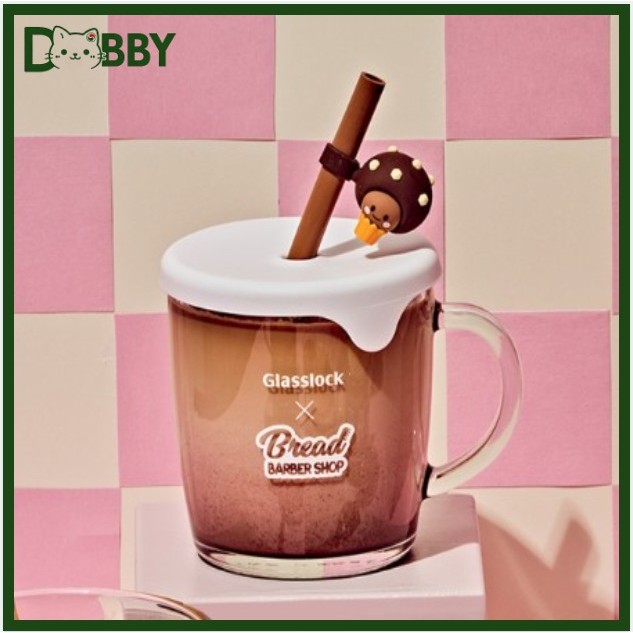 Glasslock Pão Barbearia Caneca De Palha 360ml Copo De Vidro Bonito Com Tampa Resistente Ao Calor Bebida Infantil