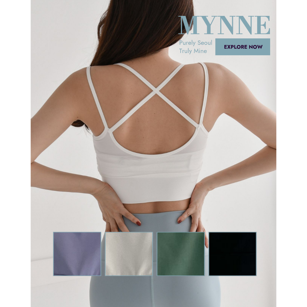[MYNNE] Sutiã Esportivo Com Alça Cruzada | Fabricado Na Coreia Pilates Yoga Fitness Almofada Removível