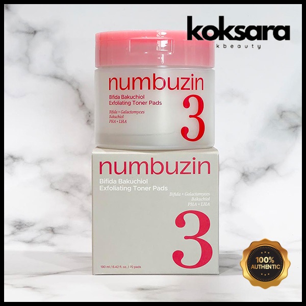 Numbuzin No.3 Bifida Bakuchiol Exfoliating Toner Pads 190ml 70pads