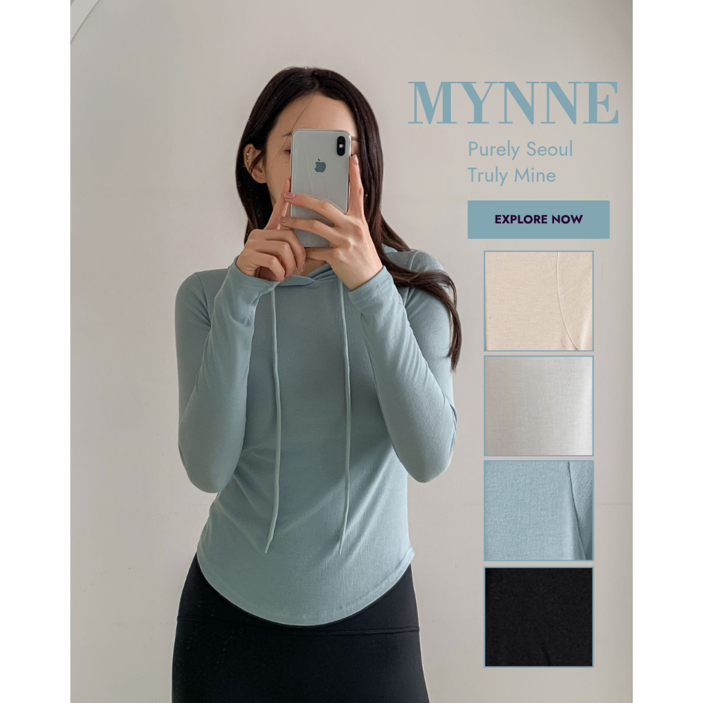 [MYNNE] Top De Manga Comprida Com Capuz Transparente | Feito Na Coreia Pilates Yoga Fitness Moletom Ativo