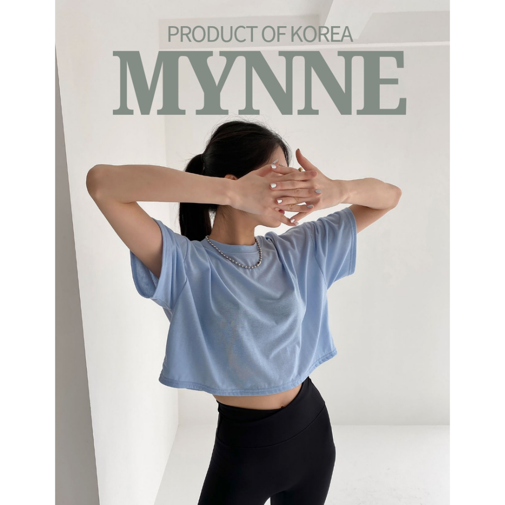 [MYNNE] Top De Manga Curta Marble Boxy Crop | Camiseta Cropped Ativa Feita Na Coreia Pilates Yoga Spring