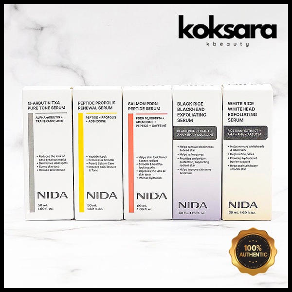 Nida Ampoule Renewal, Tone, White Rice, Black Rice, Salmon 50ml