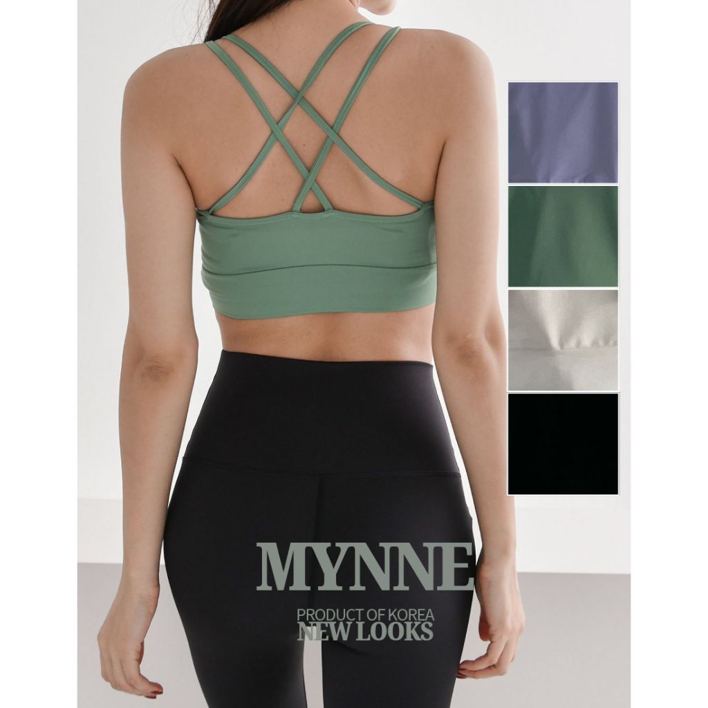[MYNNE] Sutiã Esportivo Com Alça Dupla X | Feito Na Coreia Pilates Yoga Fitness Almofada Removível