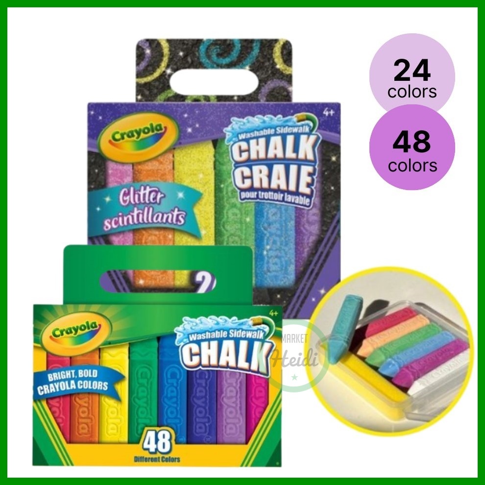 [Crayola] Giz De Calçada Lavável Com Brilho 24 Cores | 48 Colorido Não Tóxico Para Crianças Materiais De Arte Ao Ar Livr