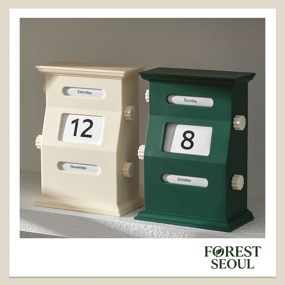 Calendário Perpétuo Retro Flip 2 Cores-Verde Floresta , Marfim Cremoso