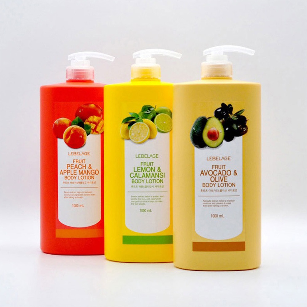 LEBELAGE Loção Corporal Frutas 1000ml Hidratante Cuidados Corporais Pêssego Manga Limão Abacate Oliva