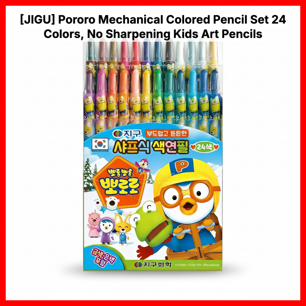 [JIGU] Conjunto De Lápis De Cor Mecânico Pororo 24 Cores , Sem Afiar Arte Infantil