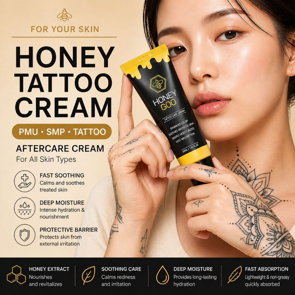 HONEY GOO Creme De Cuidados Pós Tatuagem 50ml | PMU , SMP , Com , Cílios E Depilação Diário Calmante Reparador