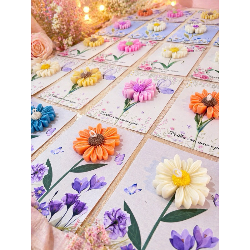 KIT 10/15 Vela Margarida Aromática com Cartão Personalizado, Lembrancinha, Casamento, Aniversário, Chá de Bebê, Batizado