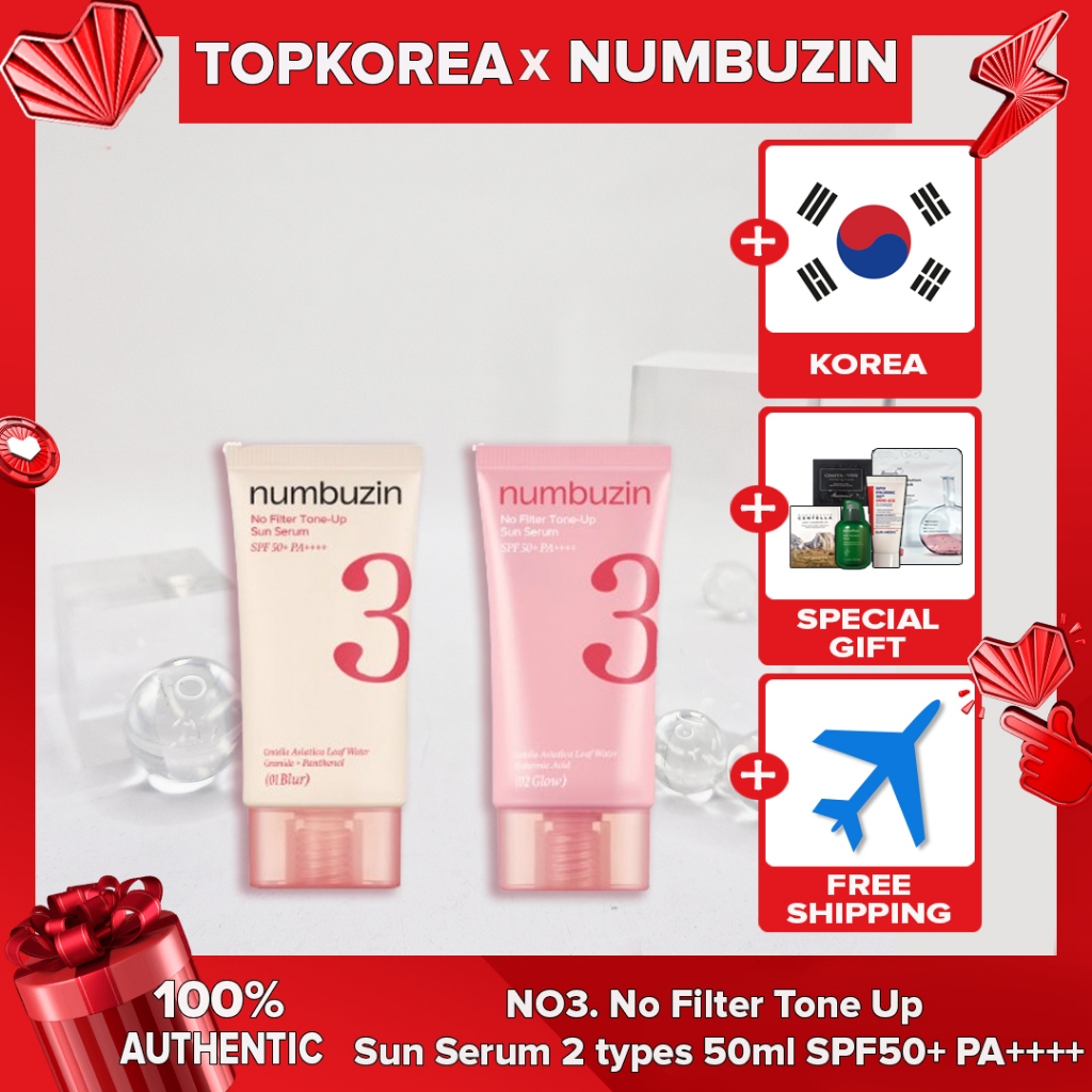 Numbuzin NO3 . Sem Filtro Tone Up Sun Serum 2 Tipos 50ml SPF50 + PA +/Bege TOPKOREA Envio Da Coreia