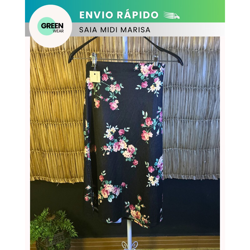 Saia Preta Midi Florida Marisa Tamanho PP | Brechó Green Wear