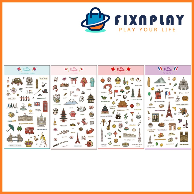 [Presentes Coreanos] PETIT FANCY Fabricado Na Coreia Adesivo Ecológico De Alta Qualidade-Série De Viagens (China/França/