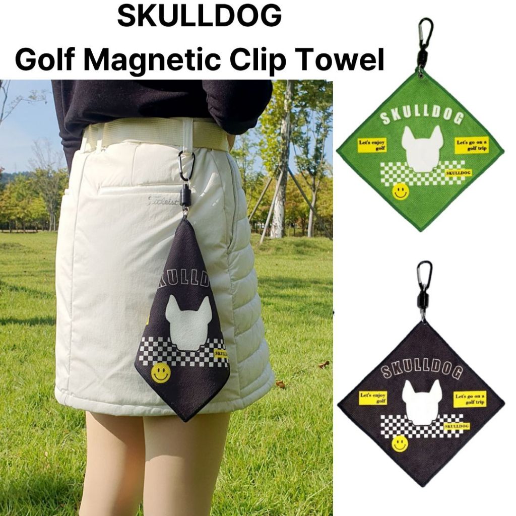 SKULLDOG Golf Magnet Toalha Microfibra Dupla Face Verde Preto Clipe Bola Acessório De Limpeza