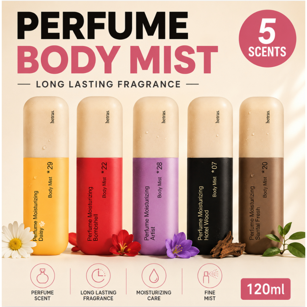 Hetras Double Shot Perfume Body Mist 120ml Fragrância Diária Hidratante Spray Corporal