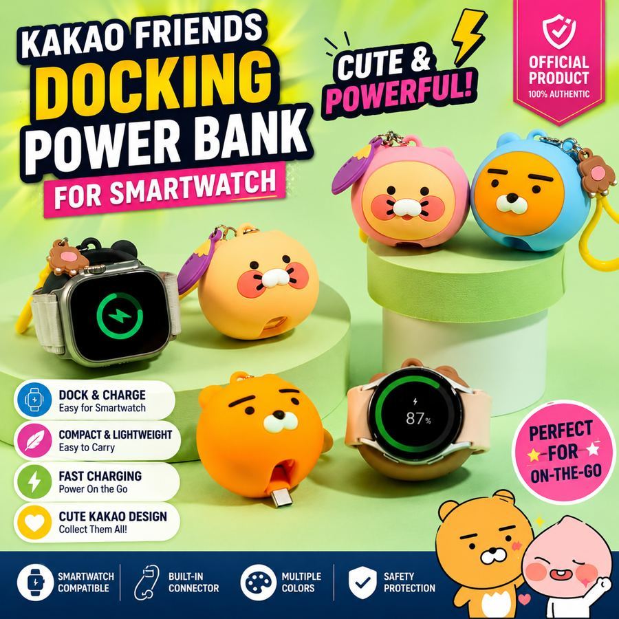 Kakao Friends DdangGuli Smart Watch Docking Power Bank 1200mAh Carregador De Chaveiro Portátil Para Galaxy Apple