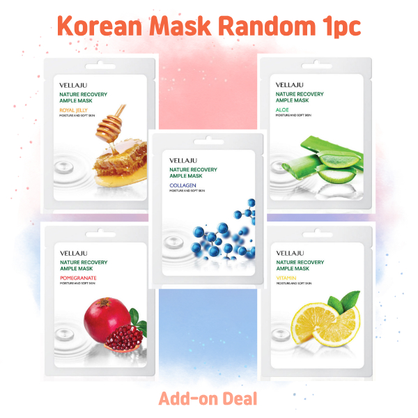 Máscara De Folha Coreana Aleatória 1 Unidade | Colágeno Aloe Vitamina Geléia Real Romã Oferta Complementar [Bellagio]