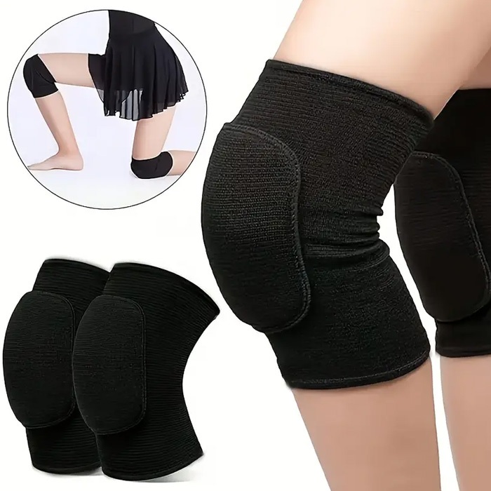 Joelheira Esportiva Com Almofada De Esponja (2 Peças Par/Preto/Grátis)-Protetor De Joelho Absorção De Choque Para Badmin
