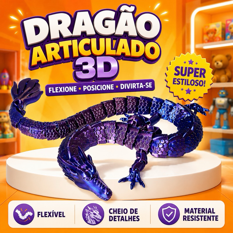 Dragão Articulado 3D Flexível Colorido | Movimento Realista | Produto Viral TikTok | Alta Qualidade e Detalhes Incríveis