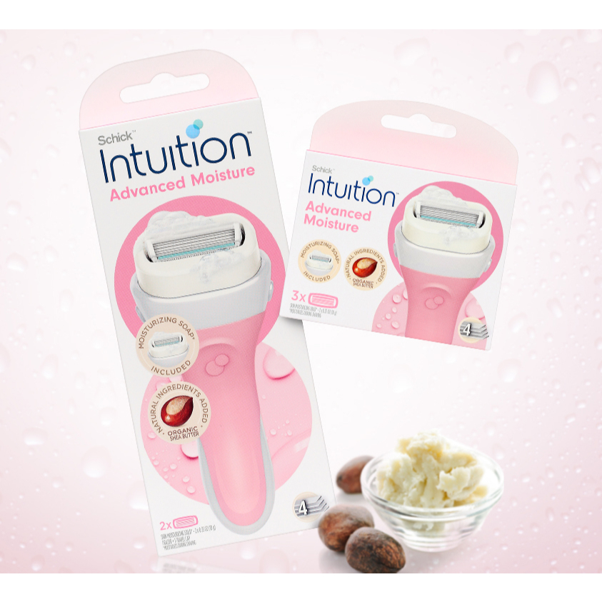 Schick Intuition Advanced Moisture Manteiga De Karité Cabo De Navalha Feminino + 2 Lâminas De Recarga 1 Conjunto De Barb