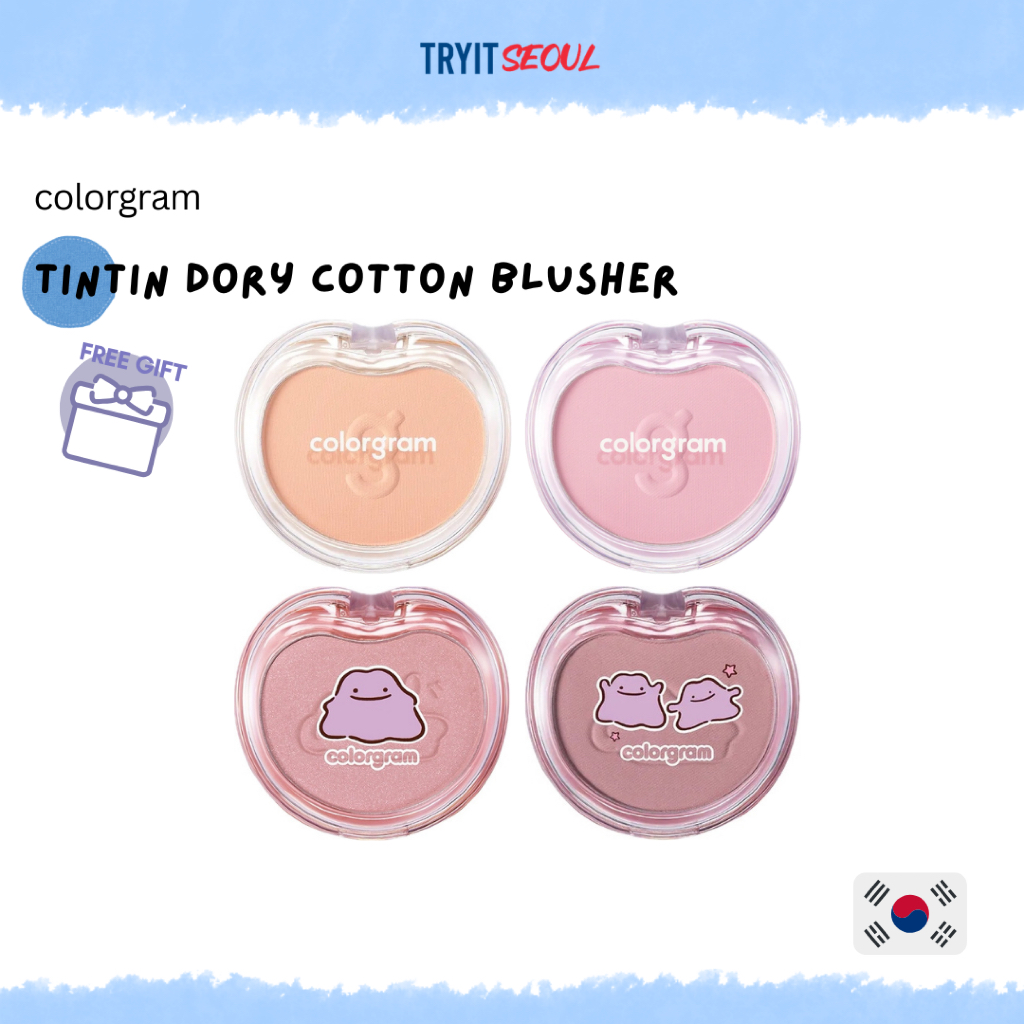 [colorgram] Blush De Algodão Tintin Dory 4.3g (14 Cores) (Edição Pokémon) | Maquiagem Coreana Para Bochechas