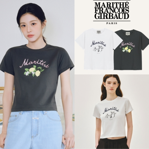 [MARITHE FRANCOIS GIRBAUD] W LEMON GRAPHIC SLIM CROP TEE_2 Cores/Produto KR 100 % Autêntico/Envio Rápido Do !