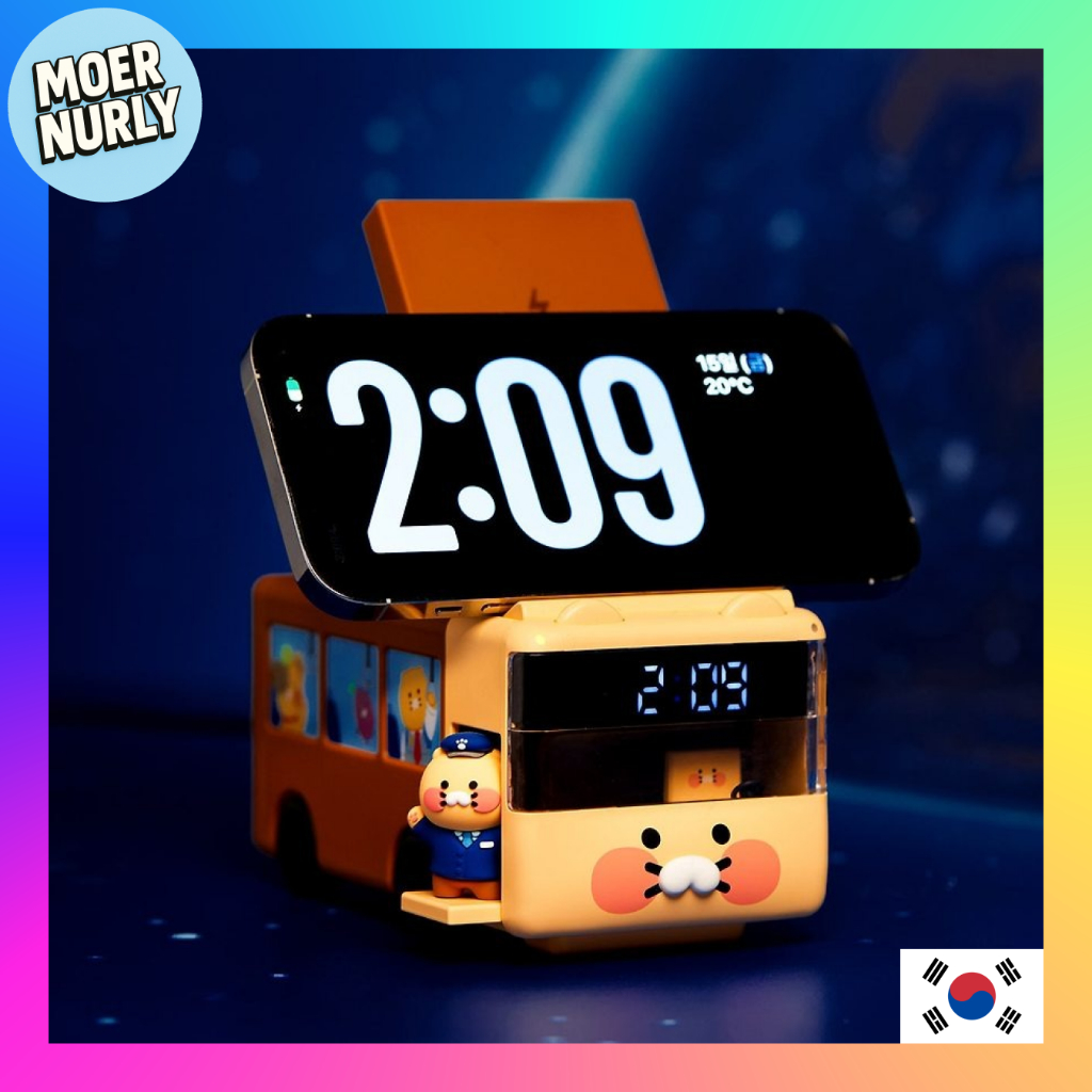 [Kao FRIENDS] Choonsik Bus 2 Em 1 Carregador Sem Fio LED Relógio Suporte De Mesa