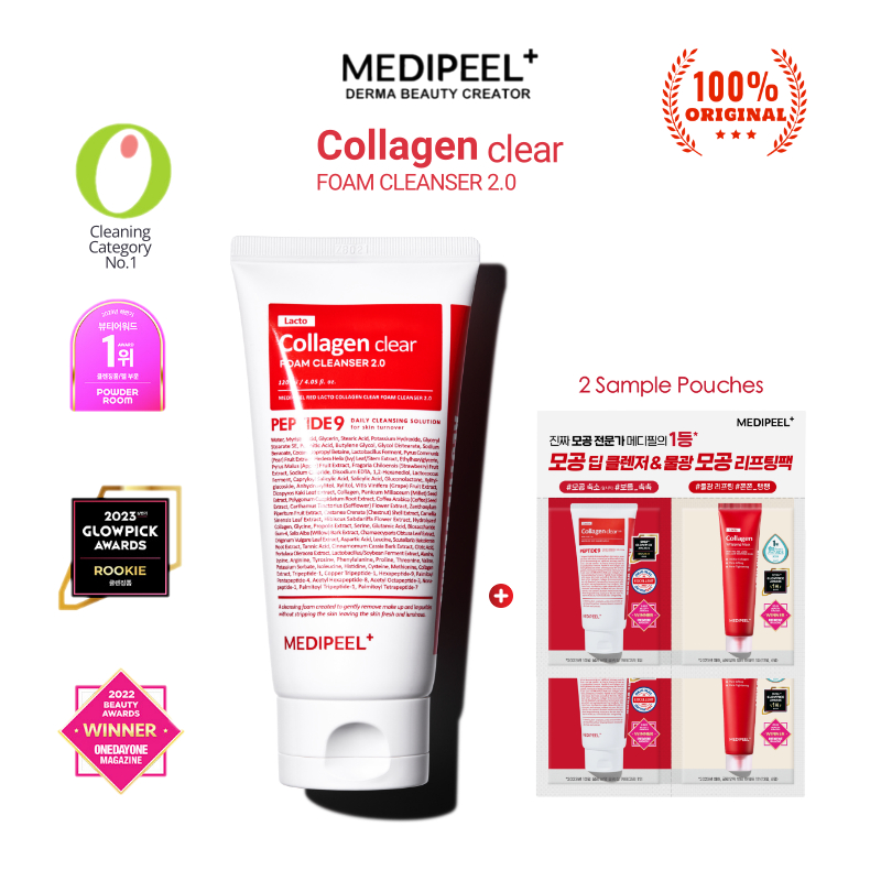 [MEDIPEEL] RED LACTO COLLAGEN CLEAR 2.0 120ml , Peptídeo , Limpeza Profunda De Poros , Aperto Hidratante Limpador Diário , Espuma De Lavagem Facial