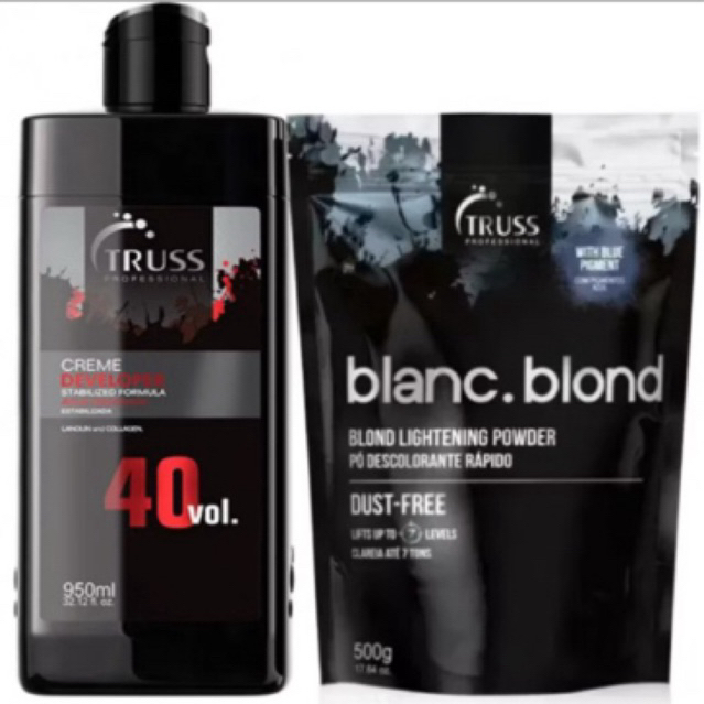 Kit Pó Descolorante Truss Blanc Blond 500g + Água Oxigenada Truss 40 Vol 950ml