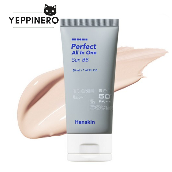 [Hanskin] Base Facial Multi-Protetora Perfect All-In-One Sun BB Cream (50ml) | Alta Cobertura e Alívio Pós-Sol
