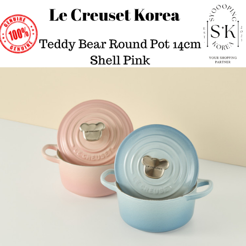 [Le Creuset Coreia] Teddy Bear Pote Redondo 14cm Shell Rosa