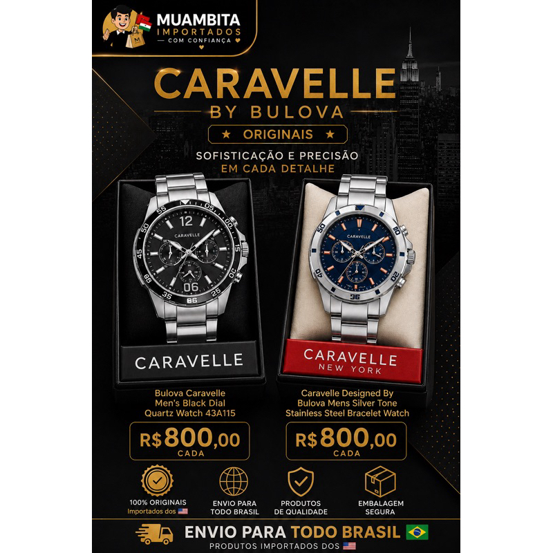 Relógio Caravelle by Bulova Masculino Prata Aço Inox Original Luxo