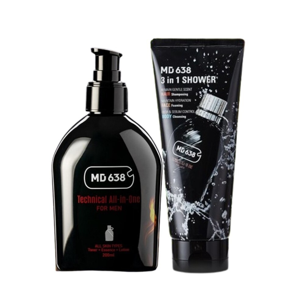 MD638 Técnico All-in-One For Men 200ml + 3 Em 1 Cabelo Rosto Corpo Chuveiro Conjunto De Cuidados Diários Masculinos