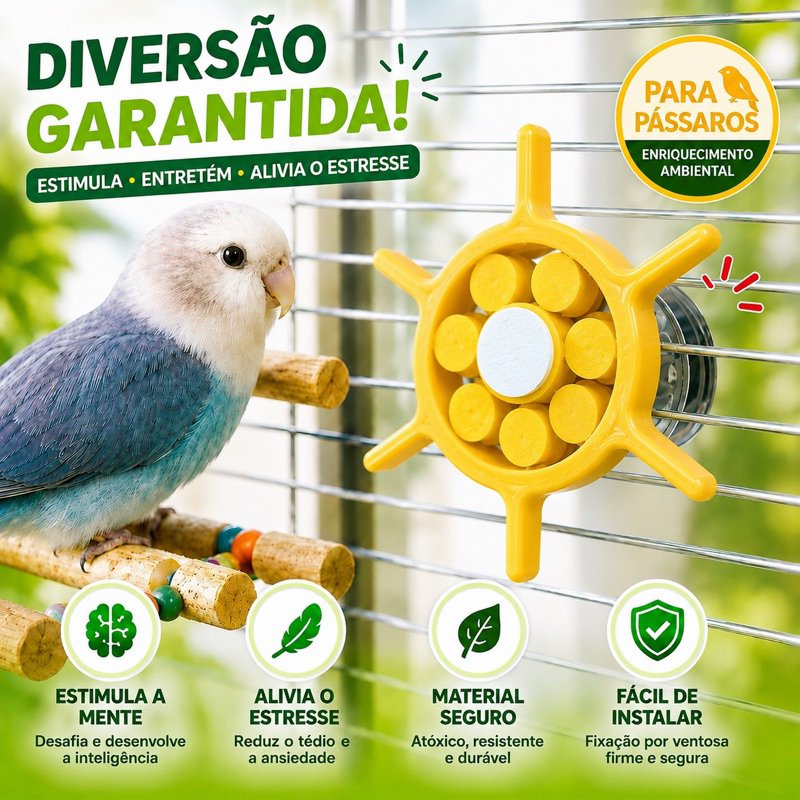 Pião Giratório Interativo – Brinquedo Educativo para Aves, Periquitos, Calopsitas e Agapornis