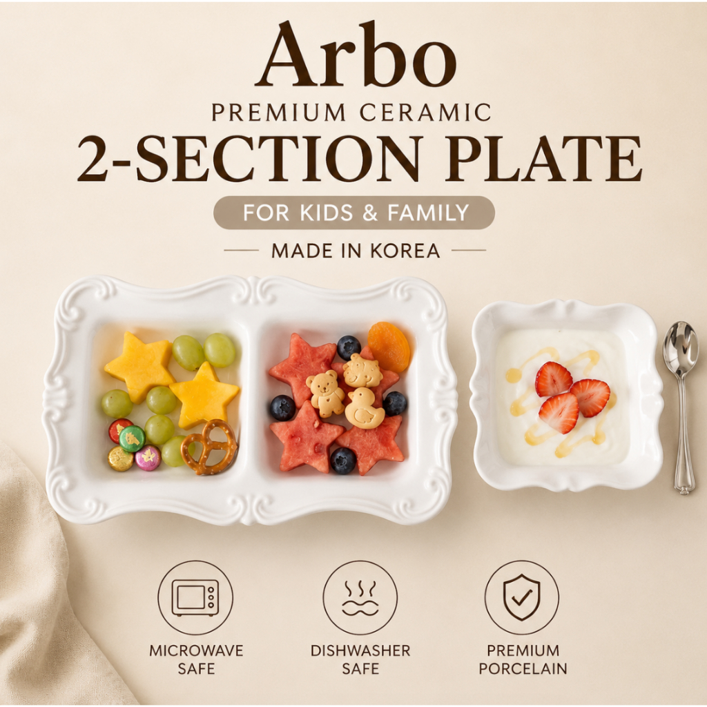 Arbo Fabricado Na Coreia Prato Dividido Infantil De Cerâmica Premium | Lanche De 2 Seções Estilo Antigo E De Refeição *