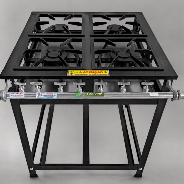 Fogão Industrial 4 Bocas Baixa Pressão Perfil 5 Cristal Aço 2 Queimadores Duplos Envio Imediato