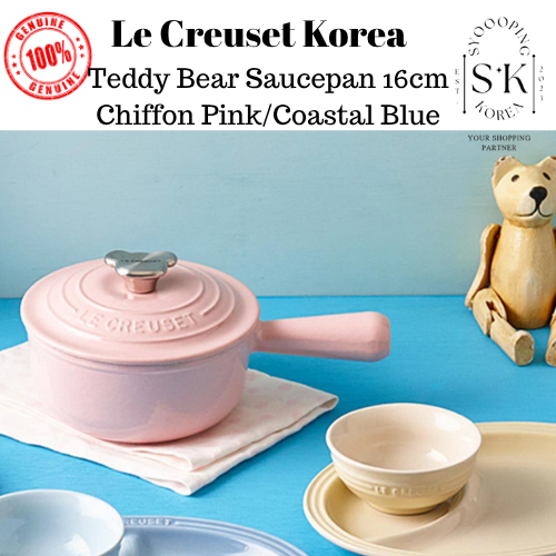 [Le Creuset Coreia] Panela/Korea Teddy Bear 16cm Chiffon Rosa/Azul Costal