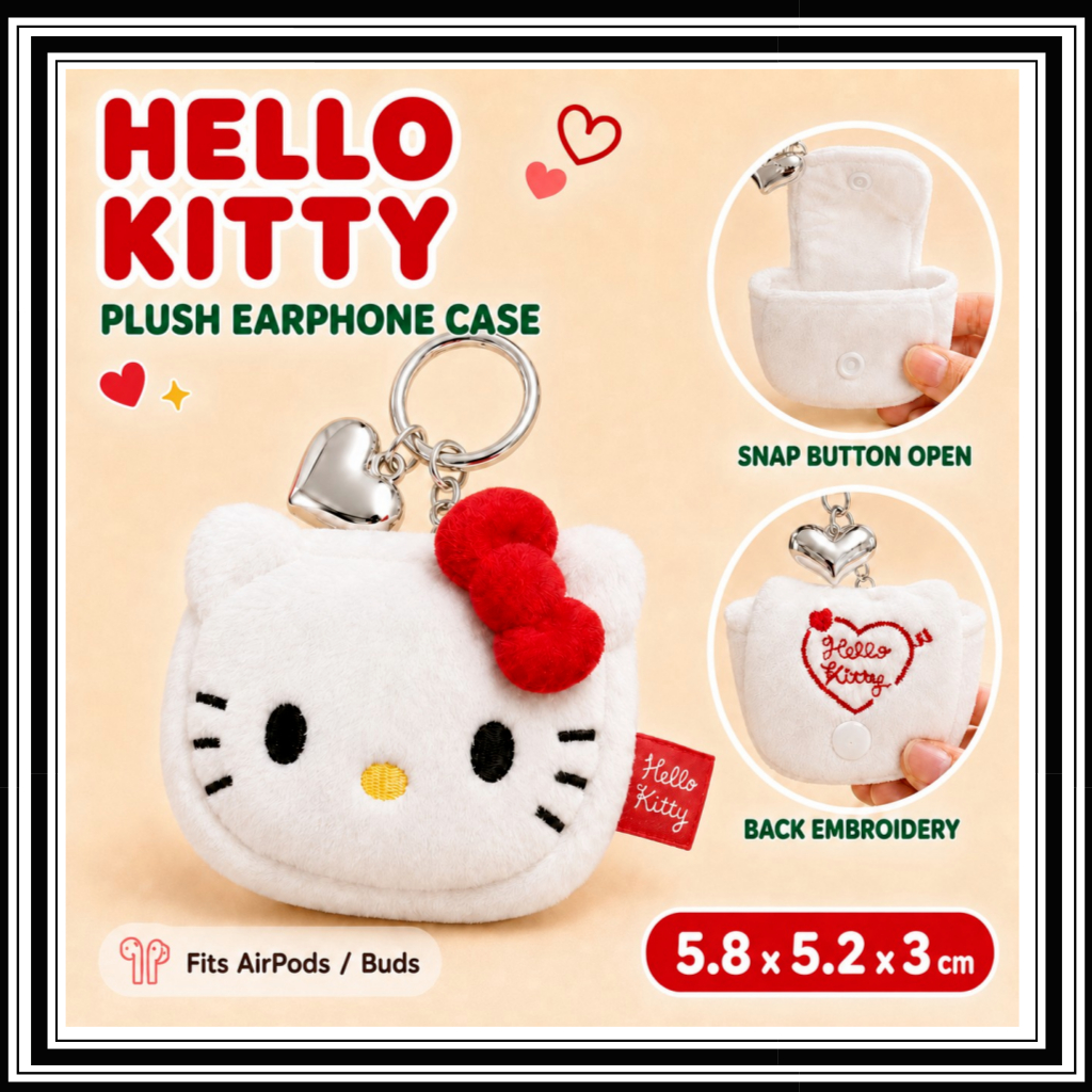 Sanrio Hello Kitty Capa De Fone De Ouvido De Pelúcia Com Coração Prateado Chavei