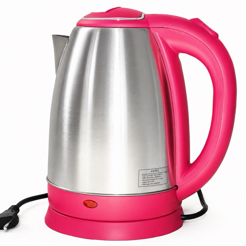 Chaleira Elétrica Inox 220v Rosa Fervura Rápida Desligamento Automático