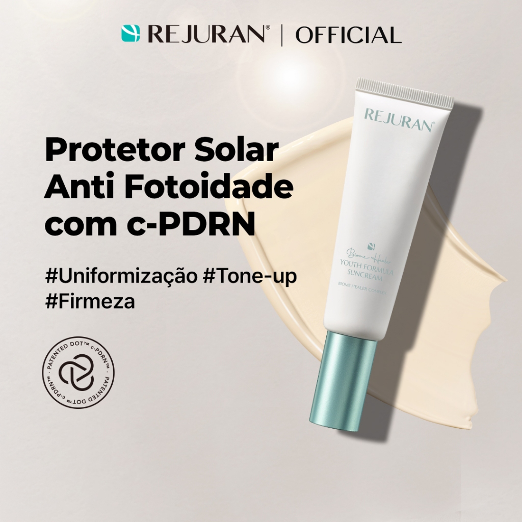 Imagem [REJURAN] Biome Healer Youth Formula Sun Cream 50mL | Efeito Tone-Up, Clareamento, Aperfeiçoamento da Pele e Sem Necessi