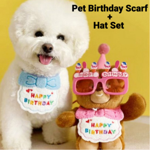 Conjunto De Lenço + Chapéu De Aniversário Para Animais De Estimação