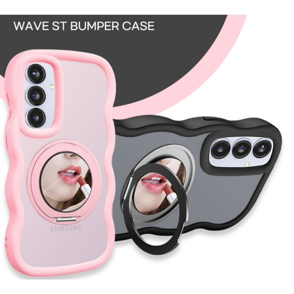 [Newmicell] Capa Wave ST Bumper MagSafe Ring Stand Para Galaxy S25 Series-Preta 