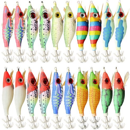 [20pcs] Conjunto De Gabarito De Lula De Peixe Real 20pcs 10 Cores 2pcs-Isca De Pesca Egi Com Brilho Luminoso 10g 105mm
