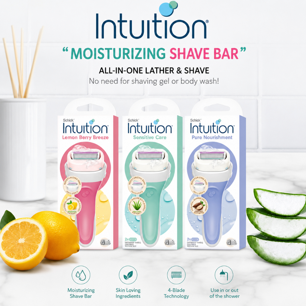 Schick Intuition Navalha Feminina Lemon Berry Breeze Natural Aloe Hidratante 4 Lâminas Para Remoção De Pelos Corporais M